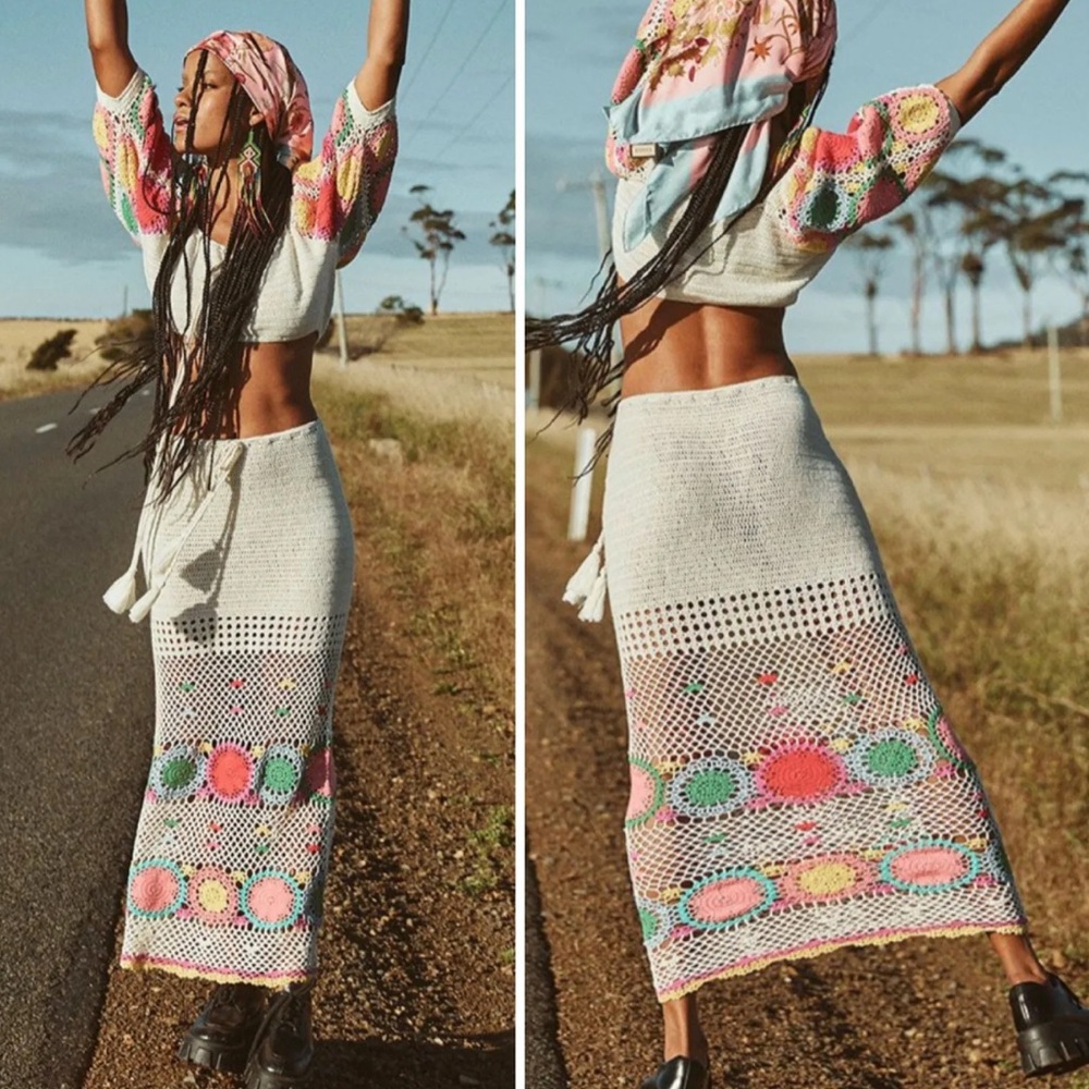 Spell & The Gypsy Collective Let the Sunshine in Crochet Top in Rainbow Sz M NWT - Picture 5 of 11